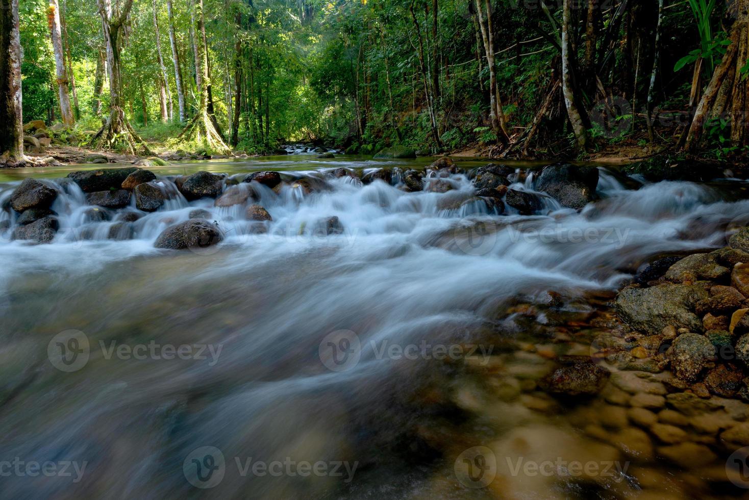Beautiful waterfall flowing from the mountain in the forest. photo