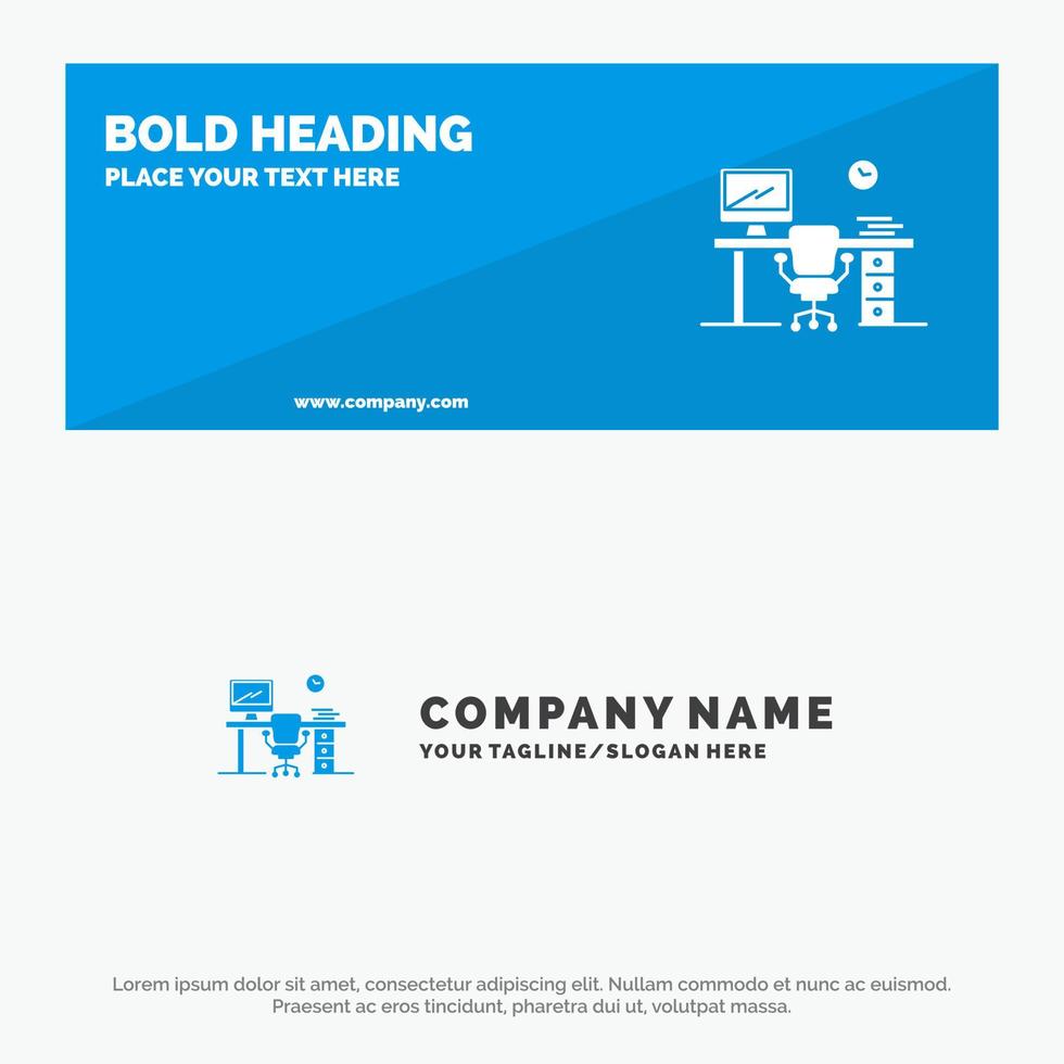 Office Space Chair Office Table Room SOlid Icon Website Banner and Business Logo Template vector