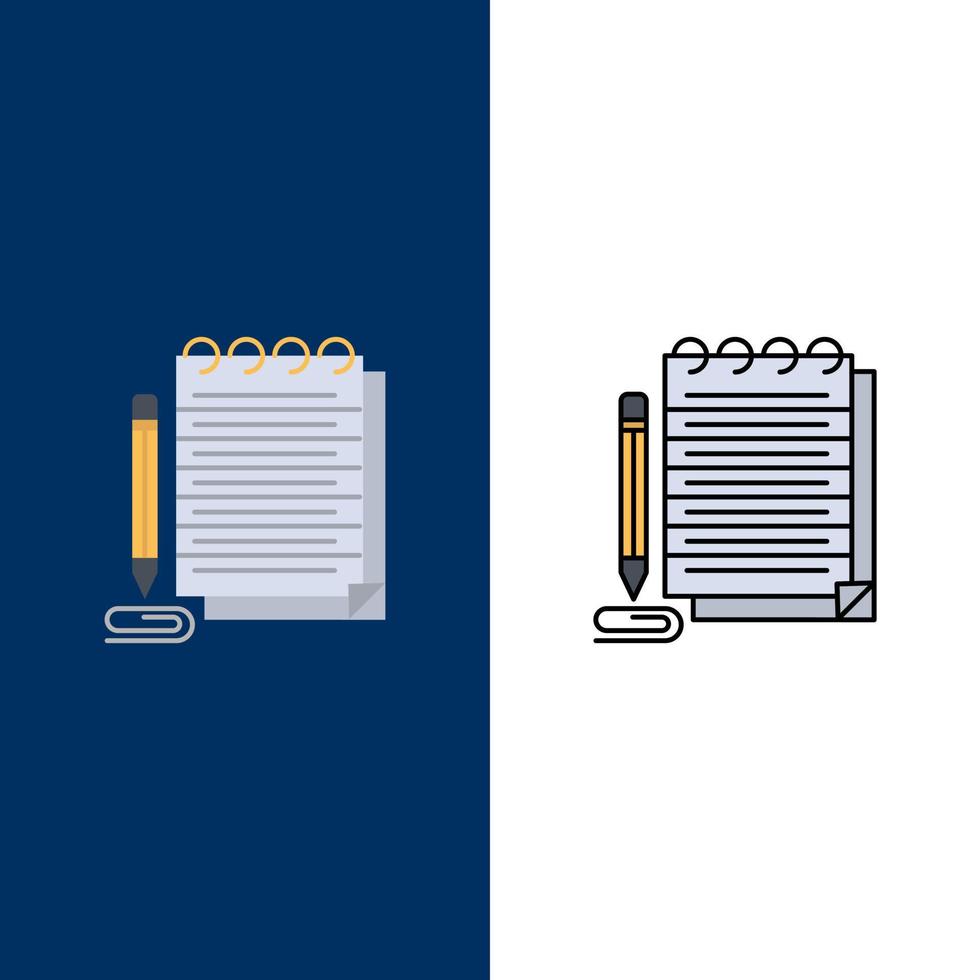 Notepad Notebook Pad Novel  Icons Flat and Line Filled Icon Set Vector Blue Background