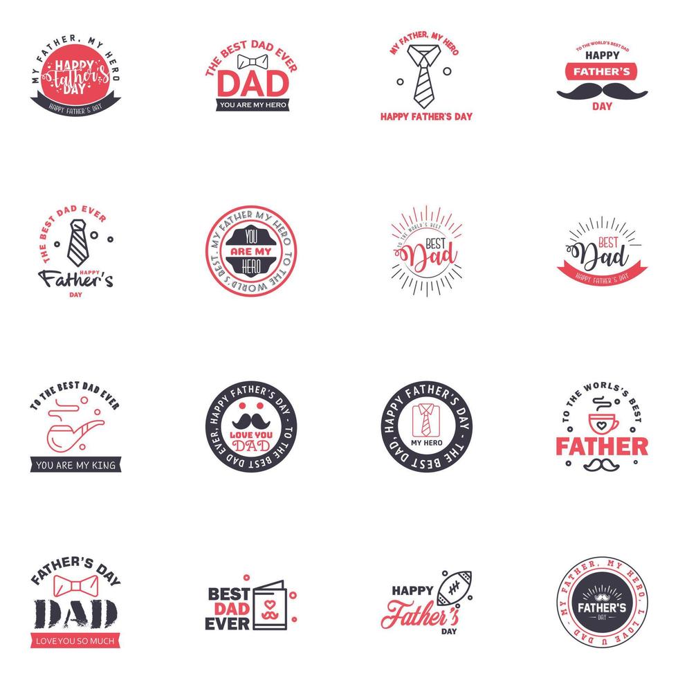 Happy fathers day greeting cards set 16 Black and Pink Vector typography lettering Usable for banners print You are the best dad text design Editable Vector Design Elements