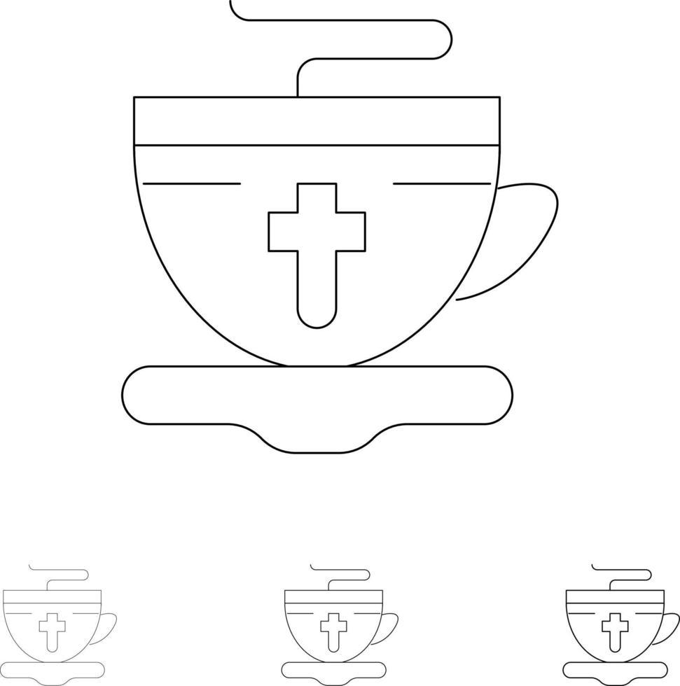 conjunto de iconos de línea negra en negrita y delgada taza de té pascua caliente vector