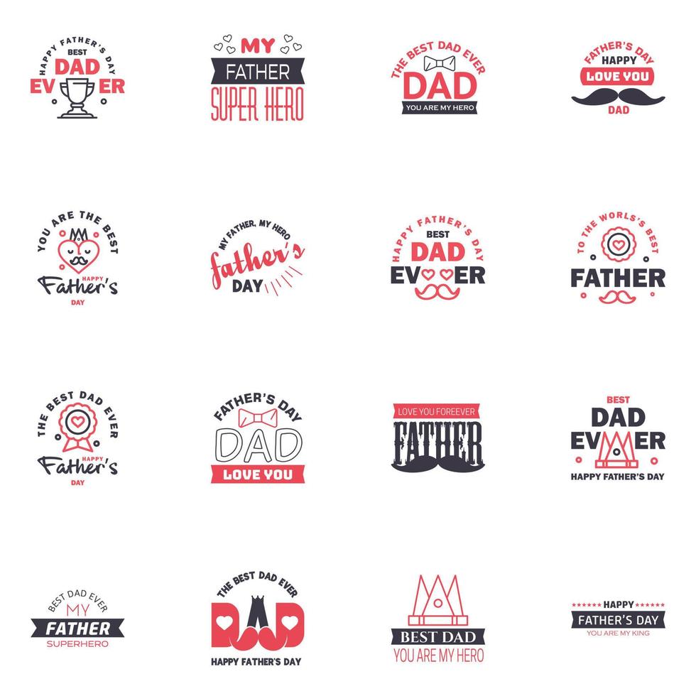 Happy fathers day 16 Black and Pink typography set Vector emblems Lettering for greeting cards banners tshirt design You are the best dad Editable Vector Design Elements