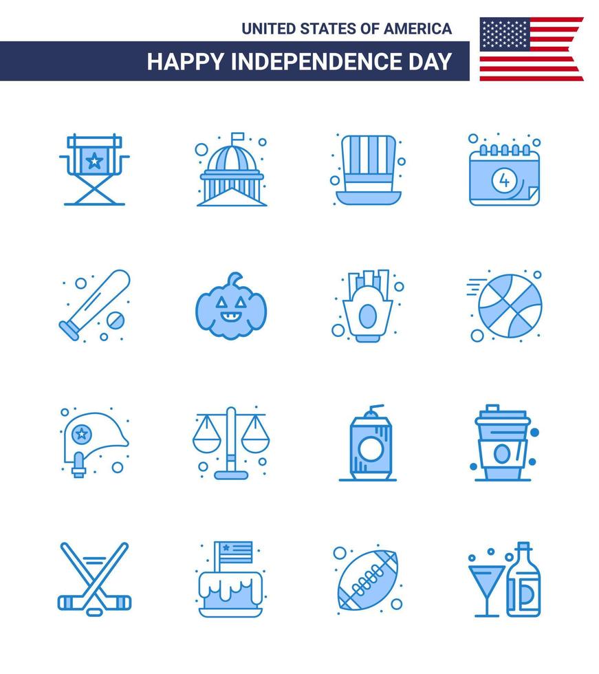 16 signos azules para el día de la independencia de estados unidos calendario del día estados unidos presidentes americanos elementos de diseño vectorial editables del día de estados unidos vector