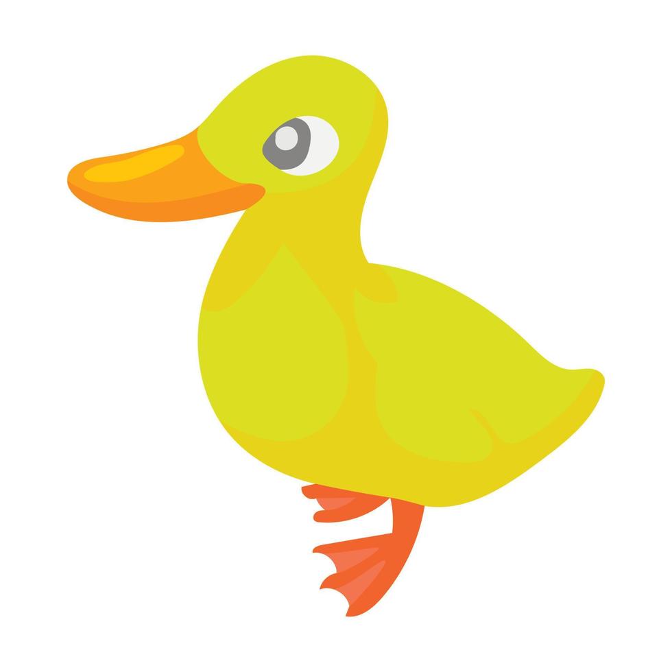 Cute yellow little duck icon, cartoon style vector