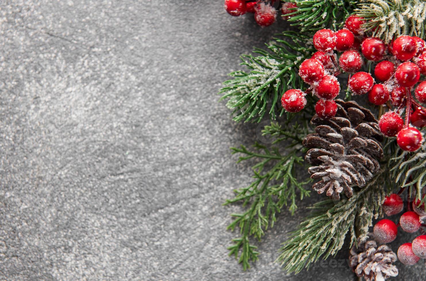 Fir Tree Decorations  On Black Concrete With Copy Space photo