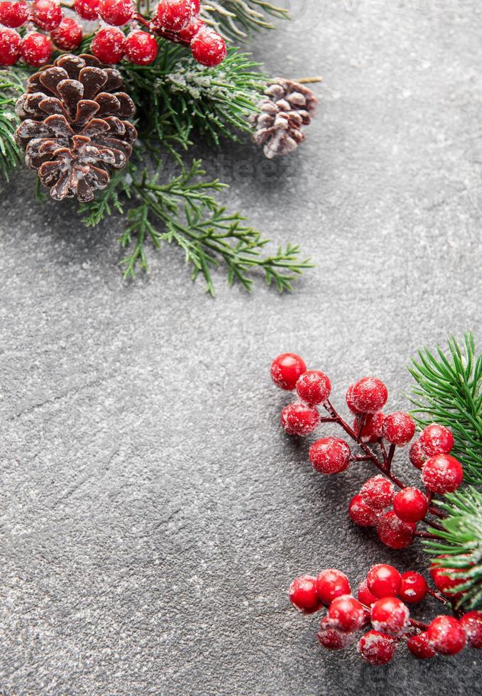 Fir Tree Decorations  On Black Concrete With Copy Space photo