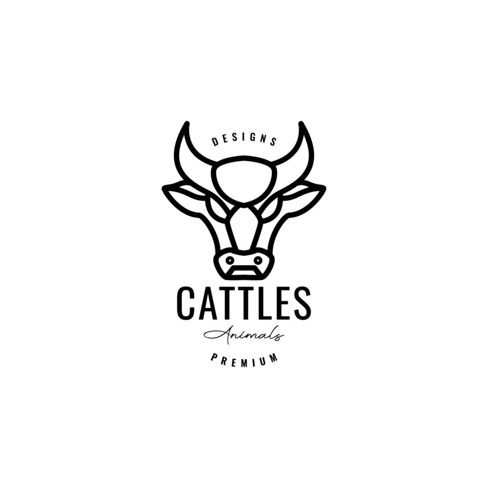 head cow cattle line art vintage logo design vector