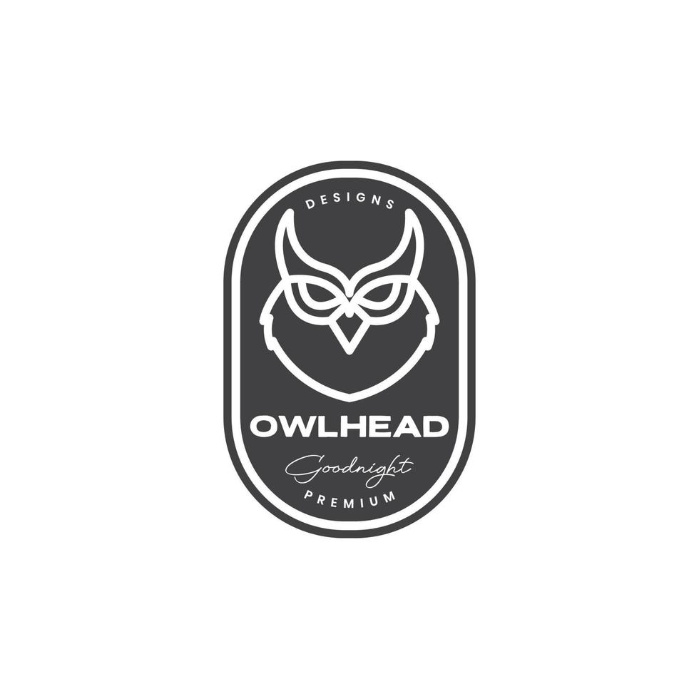 fat owl face badge vintage logo design vector