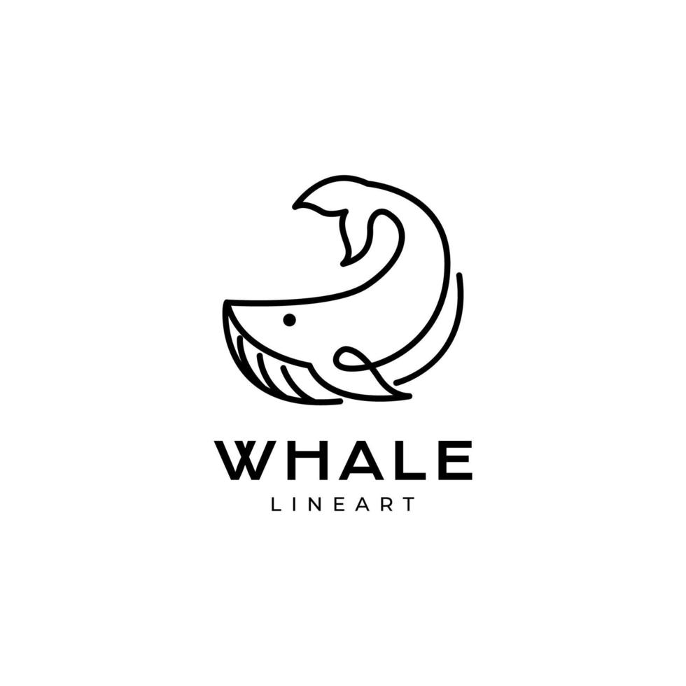 vector de diseño de logotipo moderno de arte de líneas mínimas de ballena grande