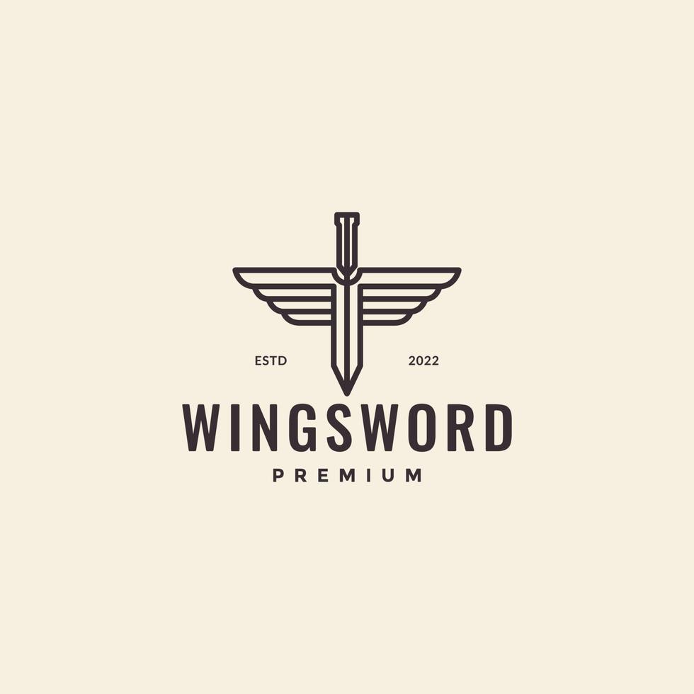 sword with wings minimalist hipster logo design vector