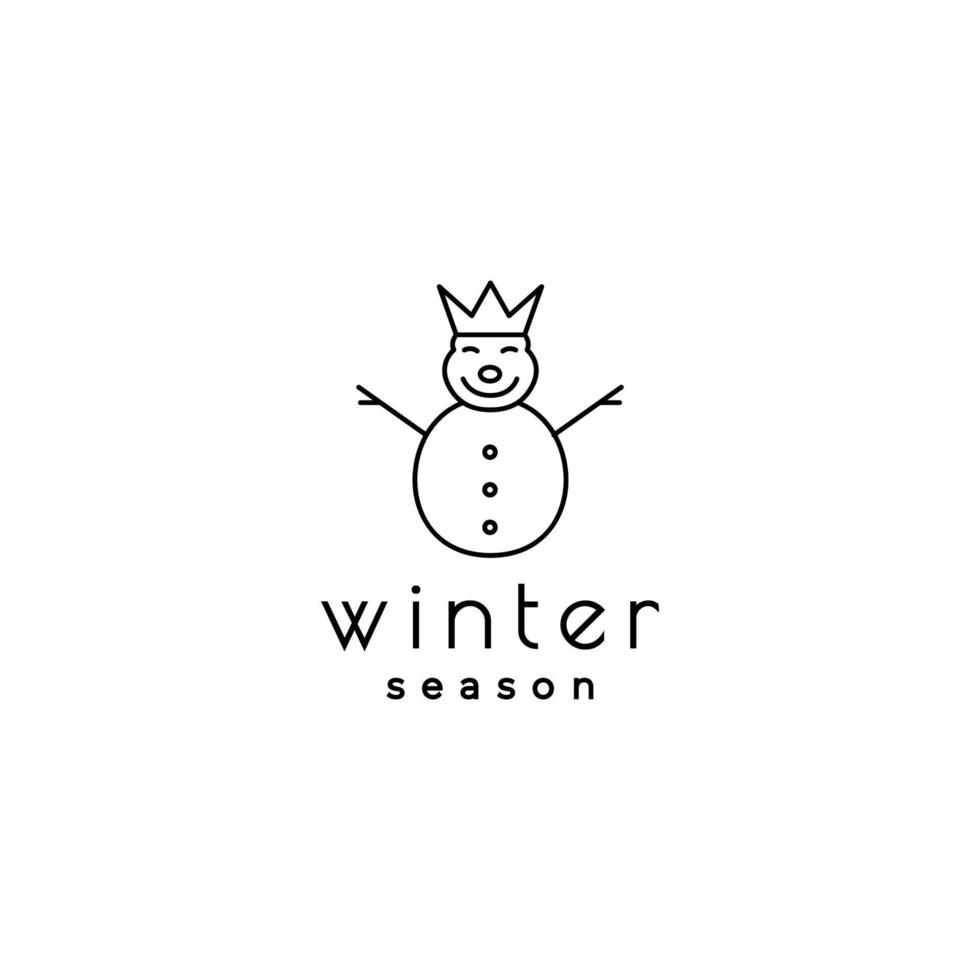 muñeco de nieve gordo con el vector de diseño del logotipo de la mascota de la línea de la corona