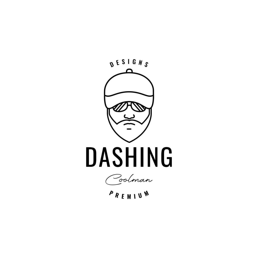 face cool man dashing with bearded hat line logo design vector