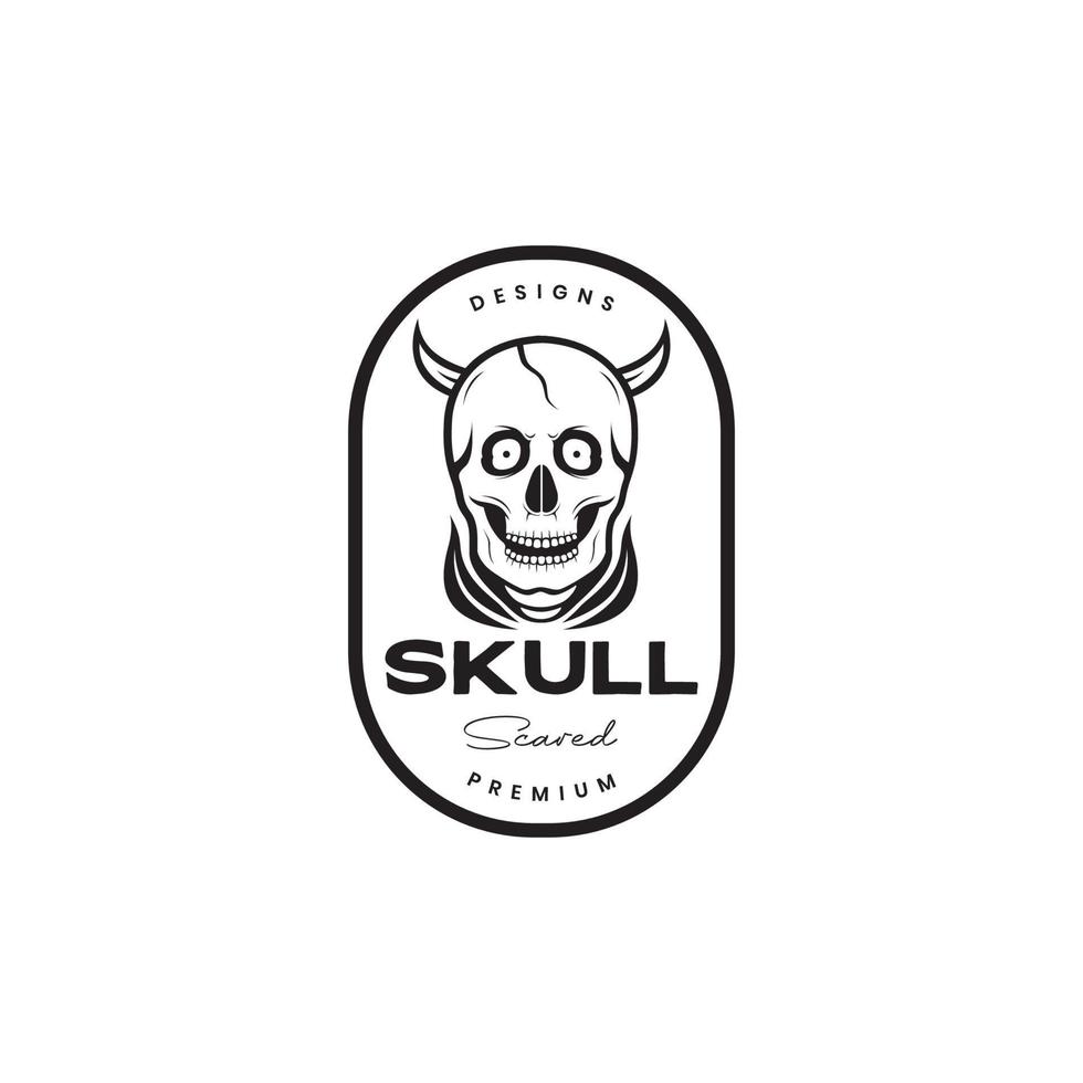 cráneo con línea de sonrisa de cuerno placa mínima vector de diseño de logotipo vintage