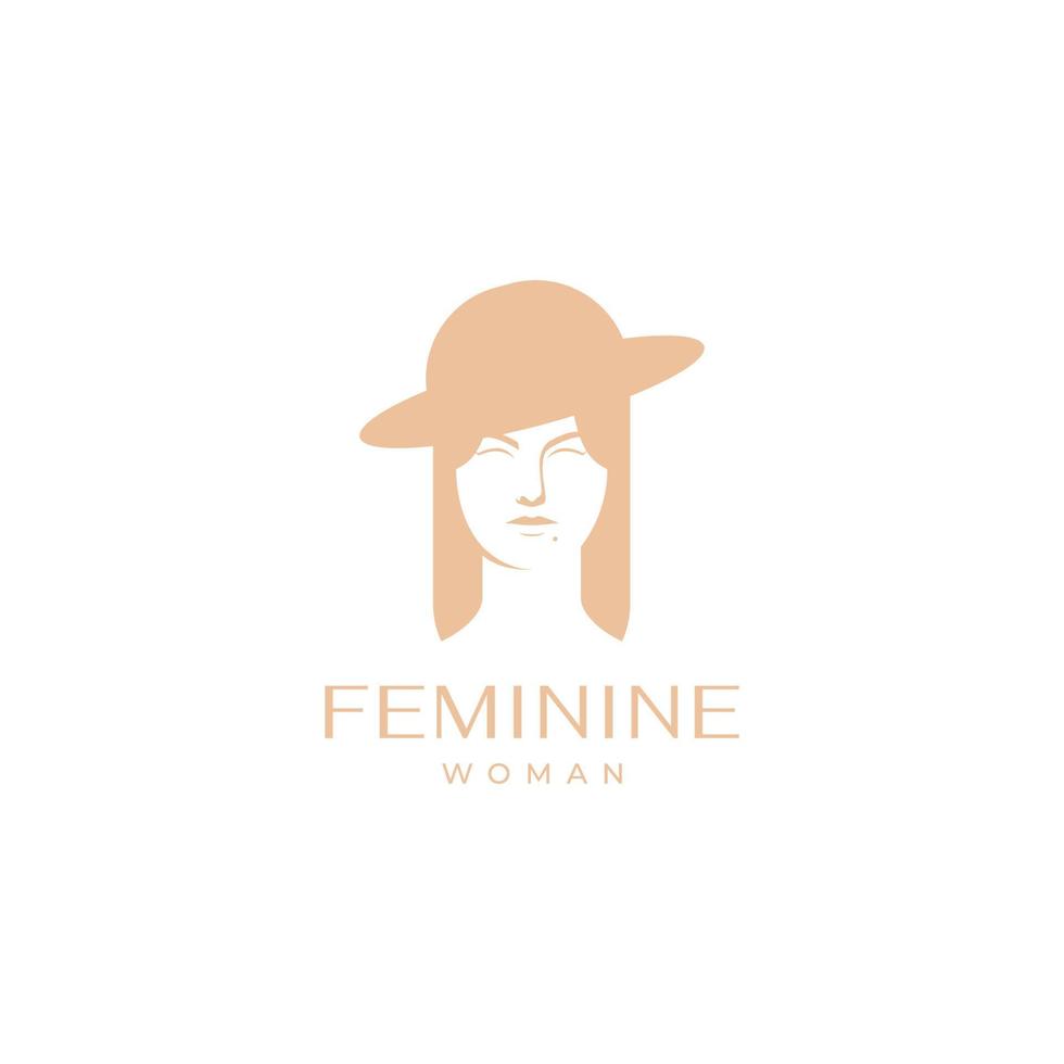 beauty woman with straw hat beach logo design vector