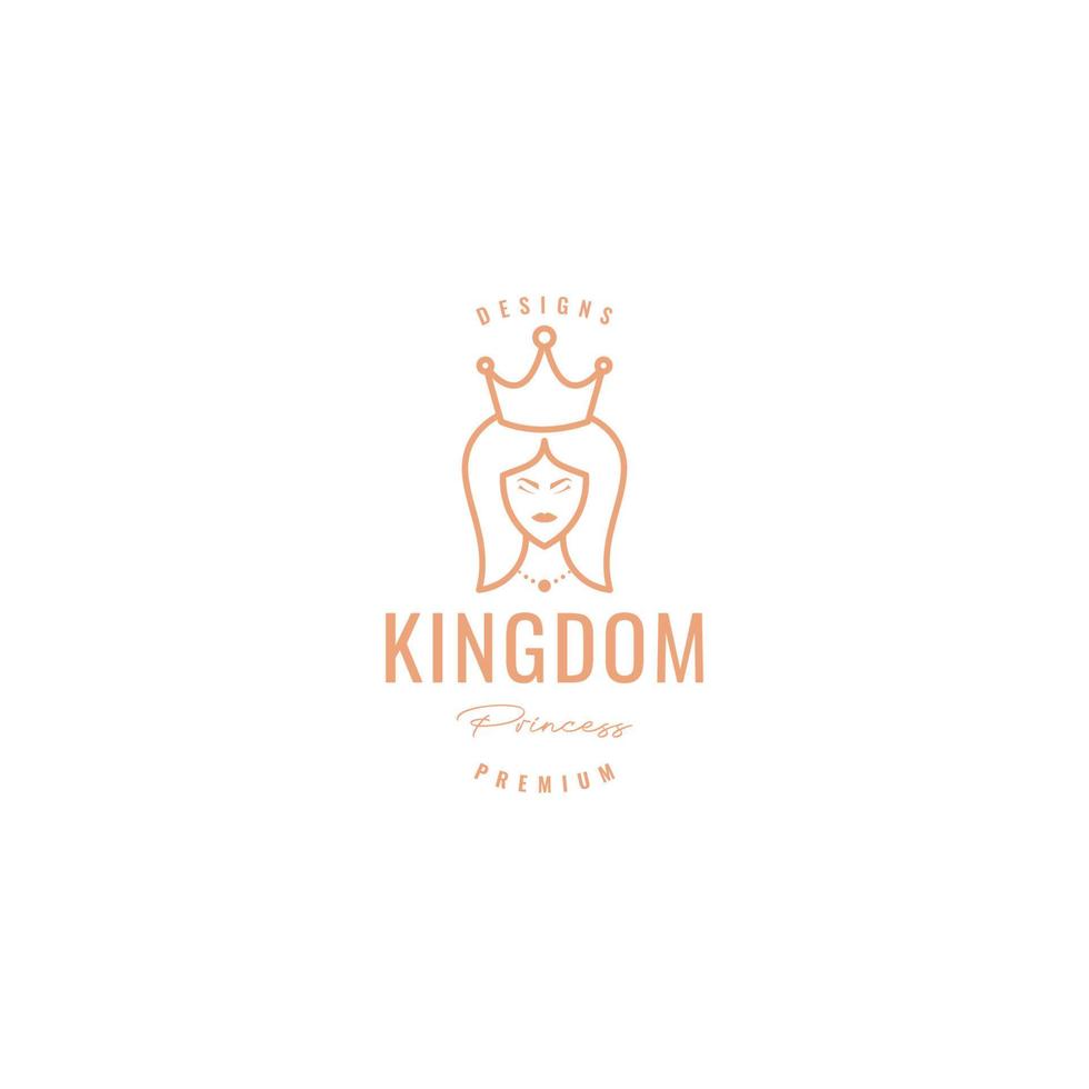 face princess kingdom with crown line logo design vector