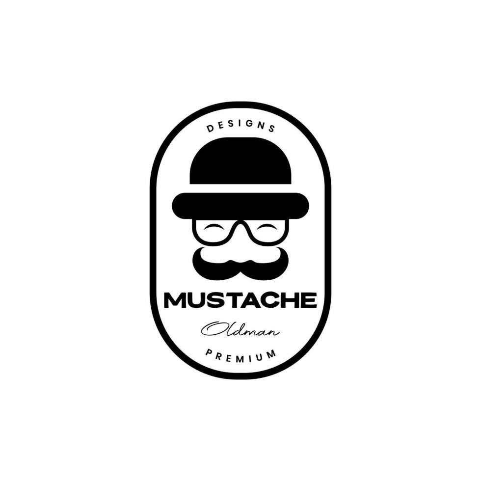 face smile man mustache cool bagde vintage logo design vector