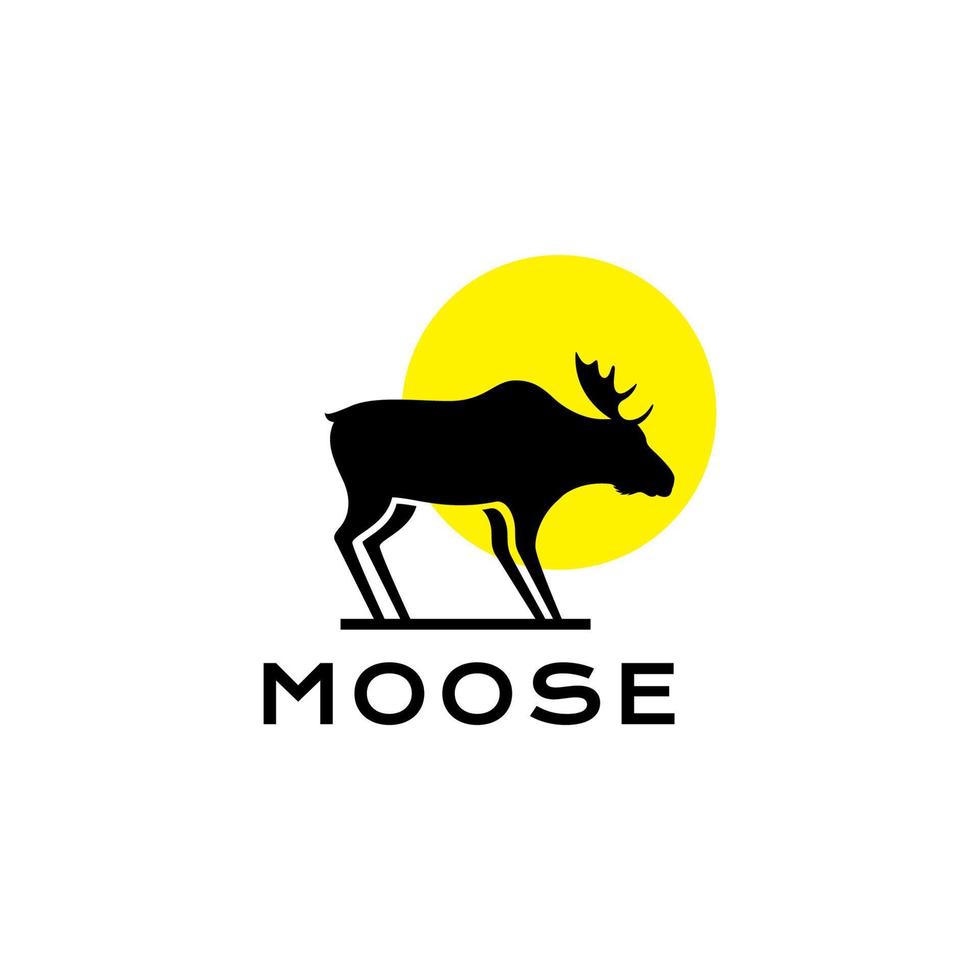 moose with sunset simple modern silhouette logo design vector