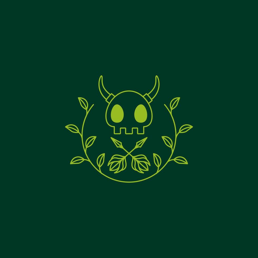 nature skull horned with leaves minimal logo design vector