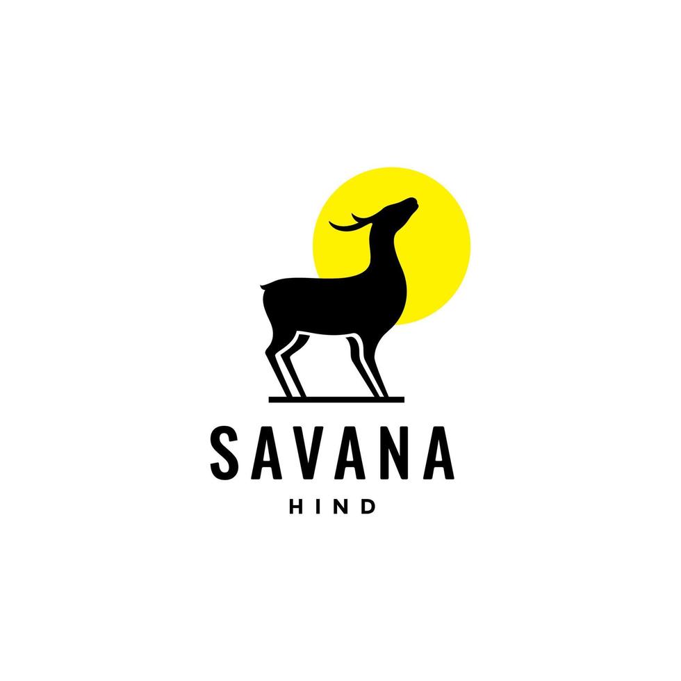 savana hind animal with sunset silhouette abstract logo design vector