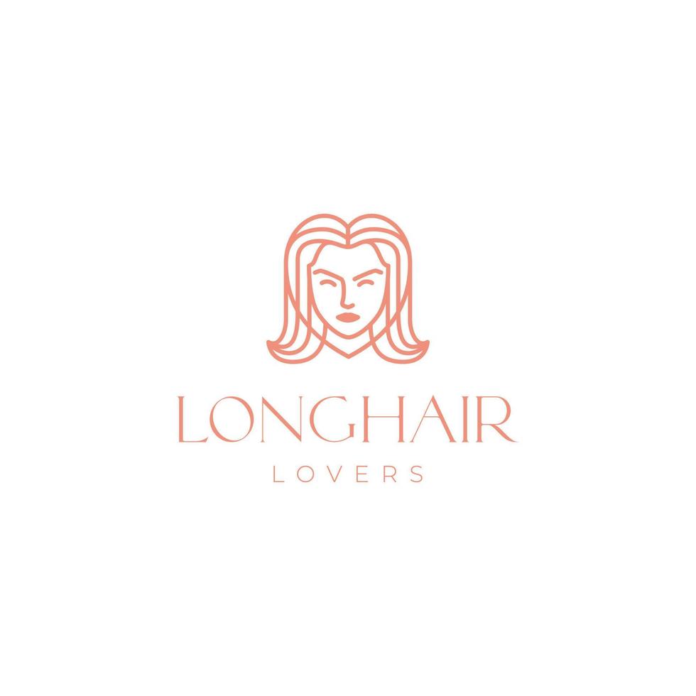 aesthetic head women hair love line minimalist logo design vector