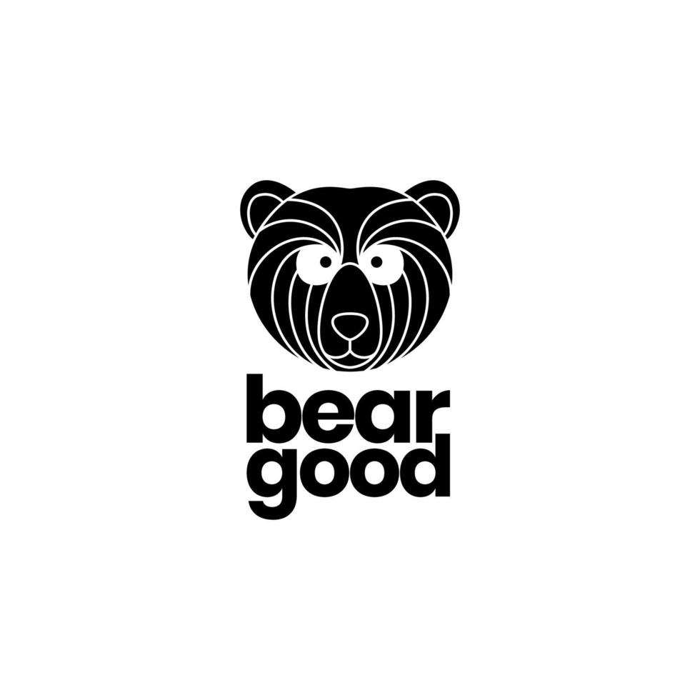 vector de diseño de logotipo limpio geométrico de cara oso negro