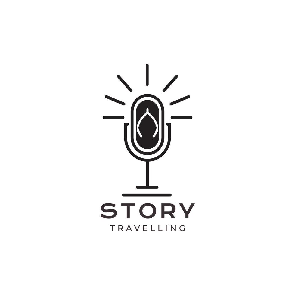 microphone podcast with slipper travelling logo design vector
