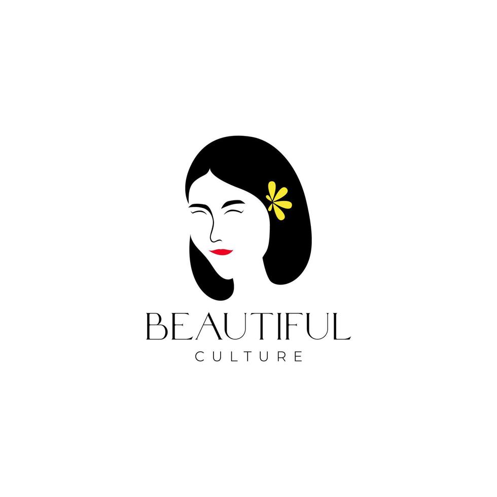 beautiful female feminine girl asian culture face logo design vector