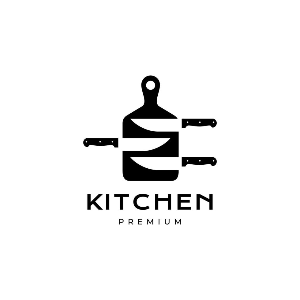 tabla de cortar con cuchillo cocina vector de diseño de logotipo moderno