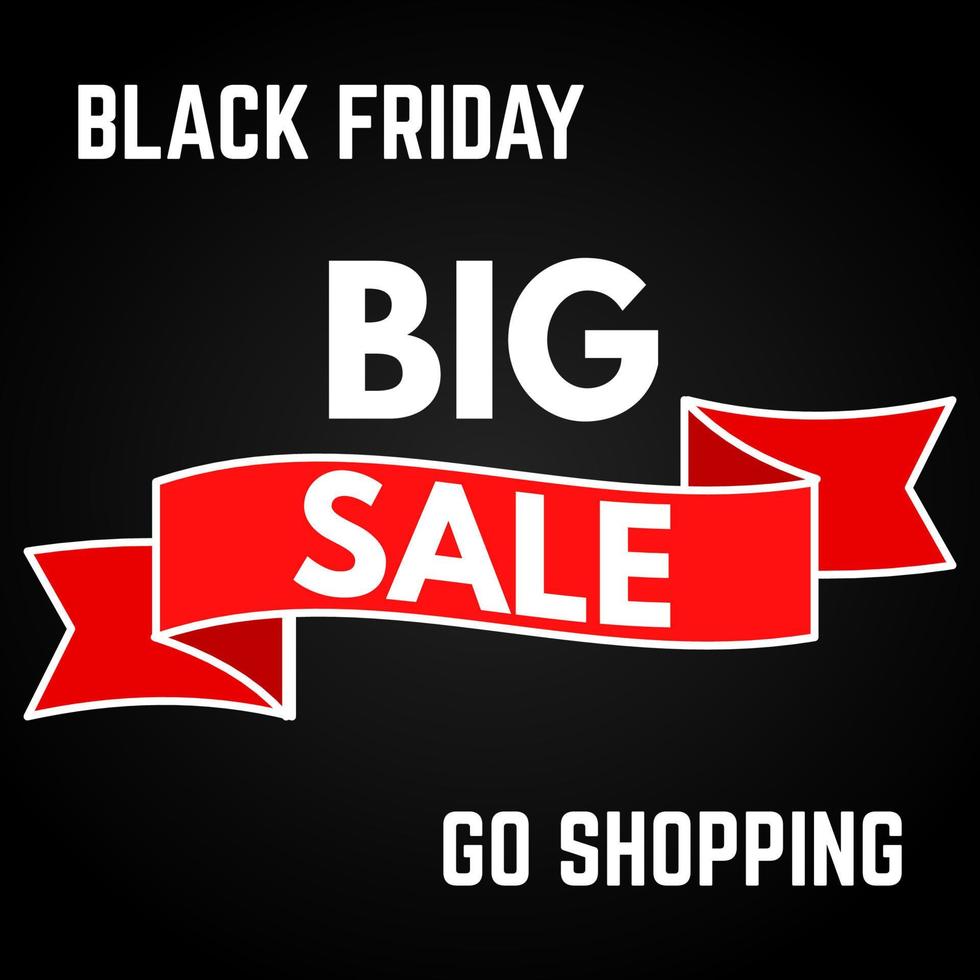 Black Friday Sale. Red ribbon on a black background. Vector illustration