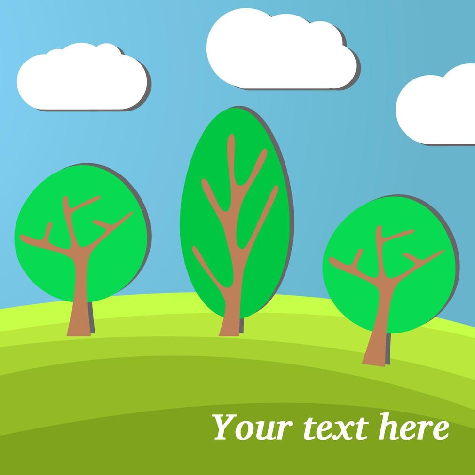 Three Trees. Sunny Day on a Clearing in the Forest. vector