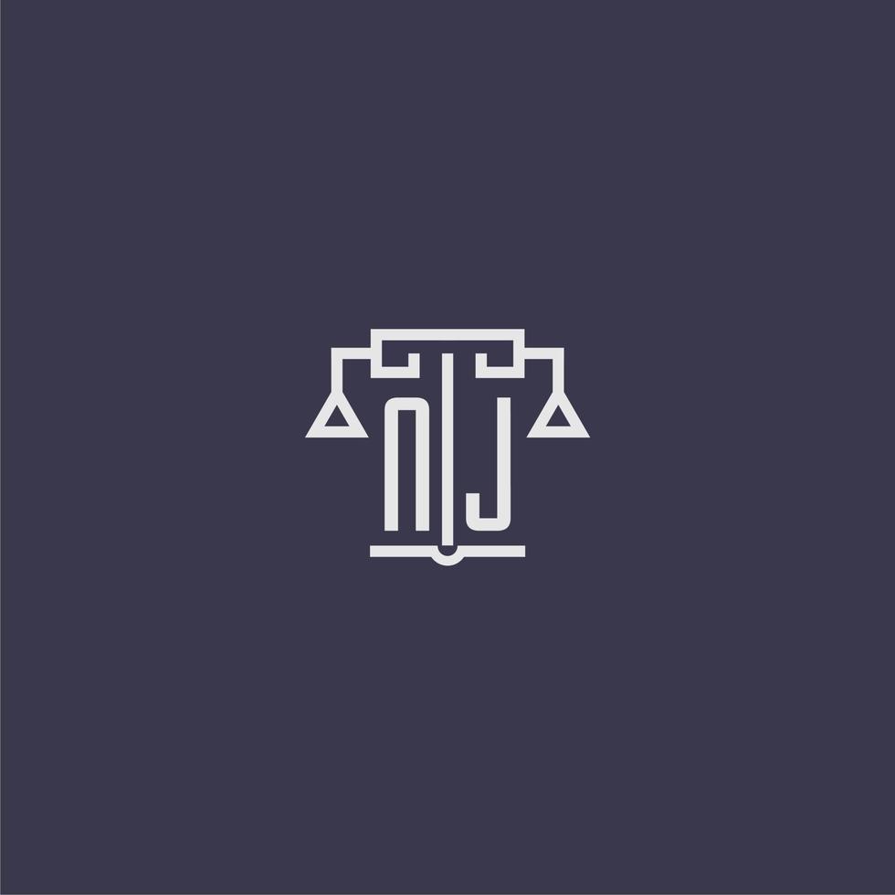 NJ initial monogram for lawfirm logo with scales vector image