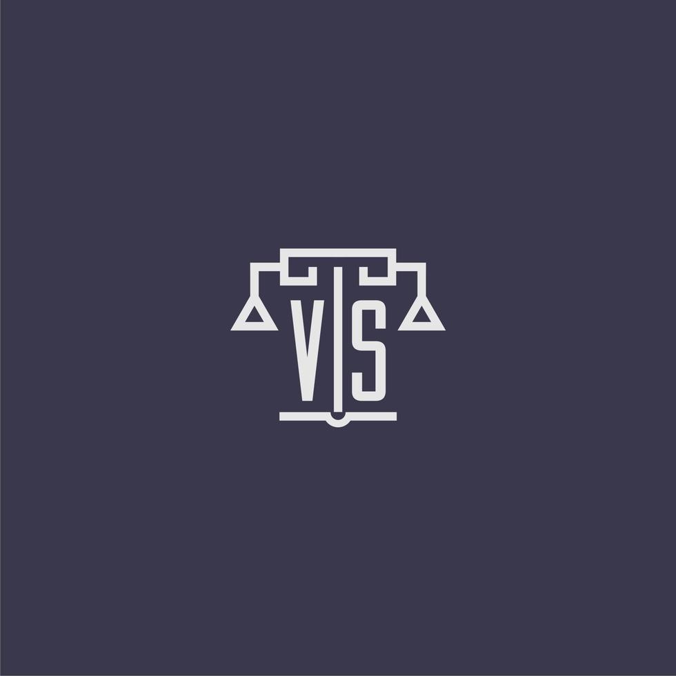 VS initial monogram for lawfirm logo with scales vector image