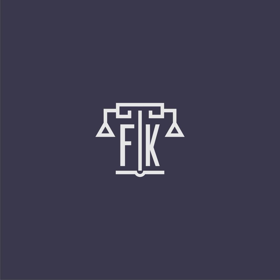 monograma inicial fk para logotipo de bufete de abogados con imagen vectorial de escalas vector