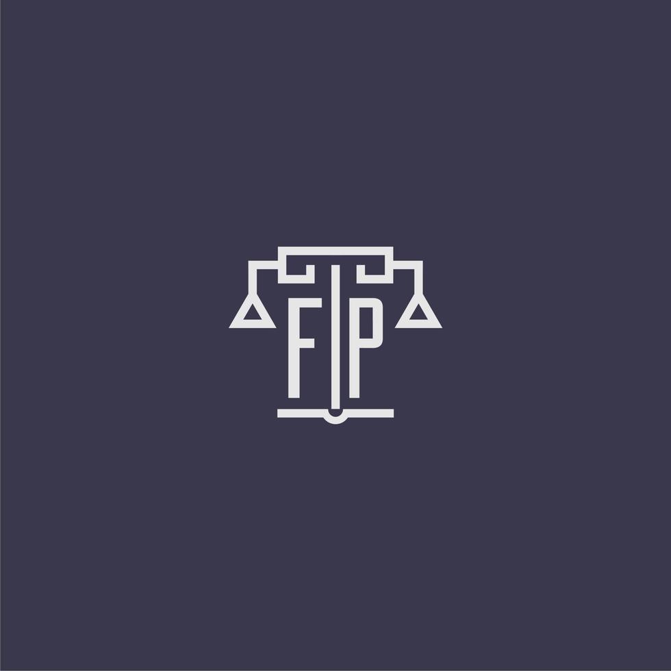 monograma inicial fp para logotipo de bufete de abogados con imagen vectorial de escalas vector