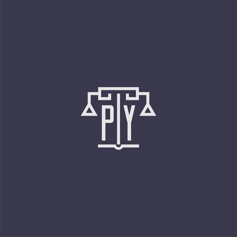 monograma inicial py para logotipo de bufete de abogados con imagen vectorial de escalas vector