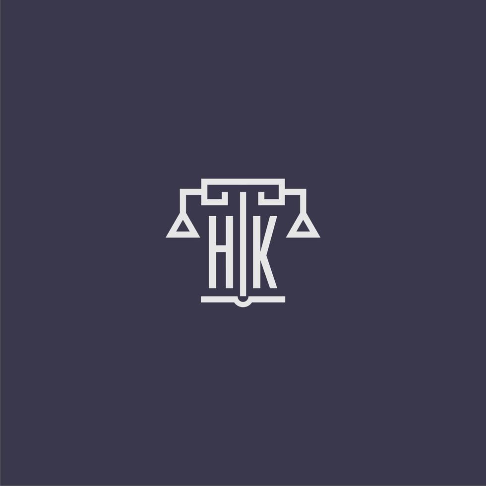 HK initial monogram for lawfirm logo with scales vector image