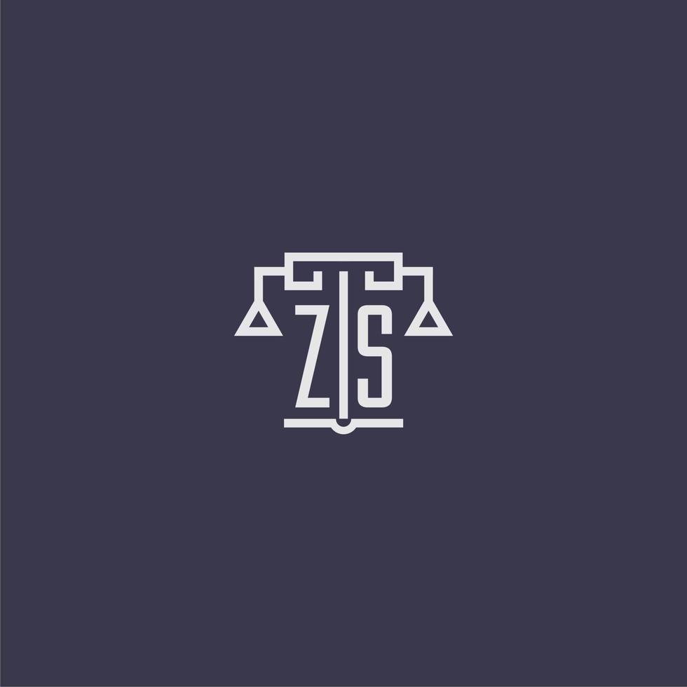 ZS initial monogram for lawfirm logo with scales vector image