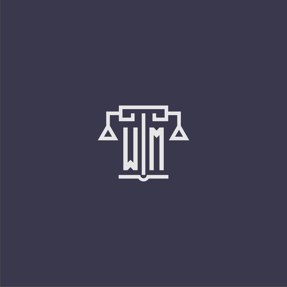 WM initial monogram for lawfirm logo with scales vector image