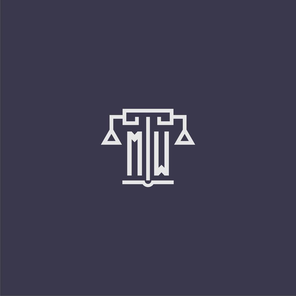MW initial monogram for lawfirm logo with scales vector image