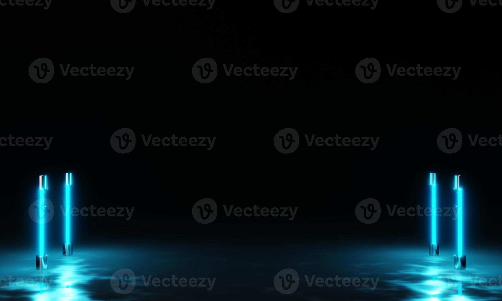 modern abstract background with blue neon light. dark scene background with neon light on 3d rendering photo
