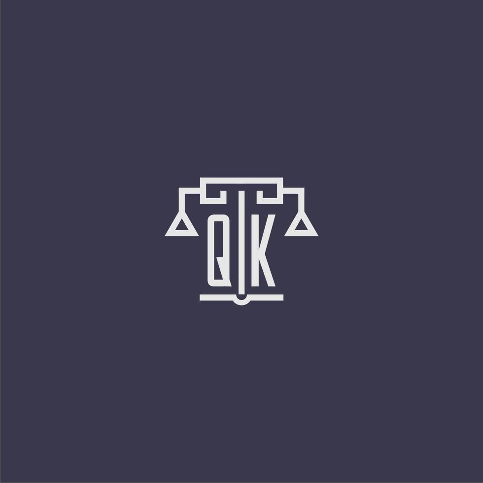 QK initial monogram for lawfirm logo with scales vector image