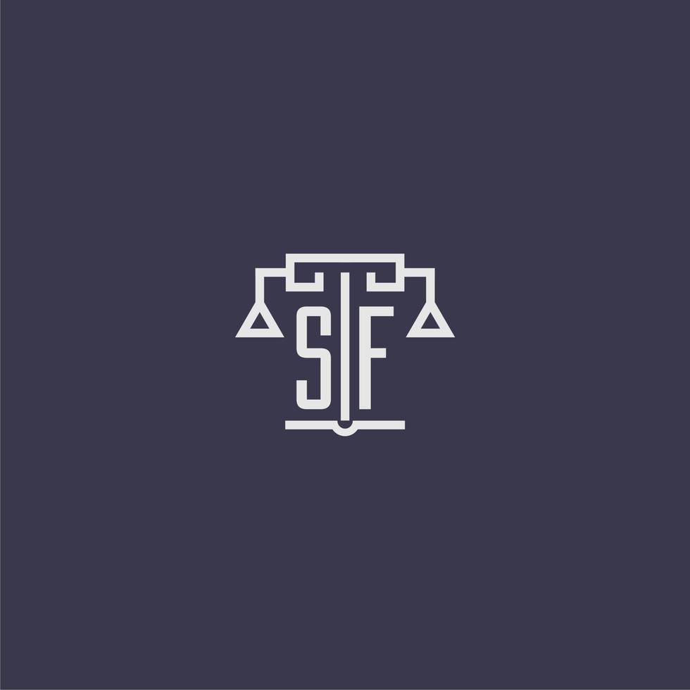 monograma inicial sf para logotipo de bufete de abogados con imagen vectorial de escalas vector