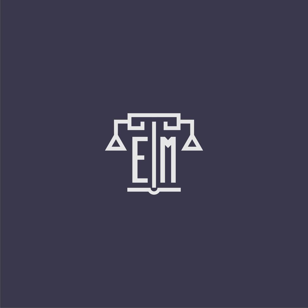 EM initial monogram for lawfirm logo with scales vector image