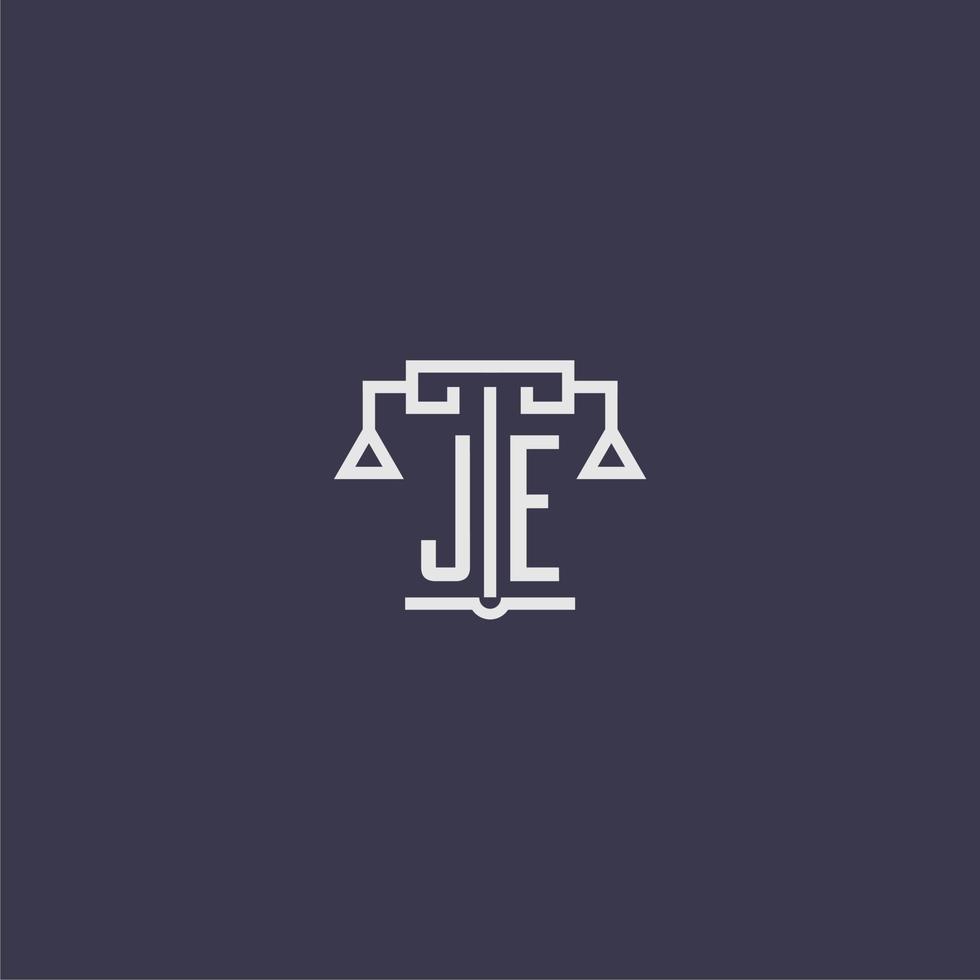 je monograma inicial para logotipo de bufete de abogados con imagen vectorial de escalas vector