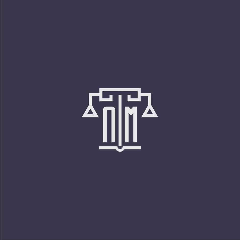NM initial monogram for lawfirm logo with scales vector image