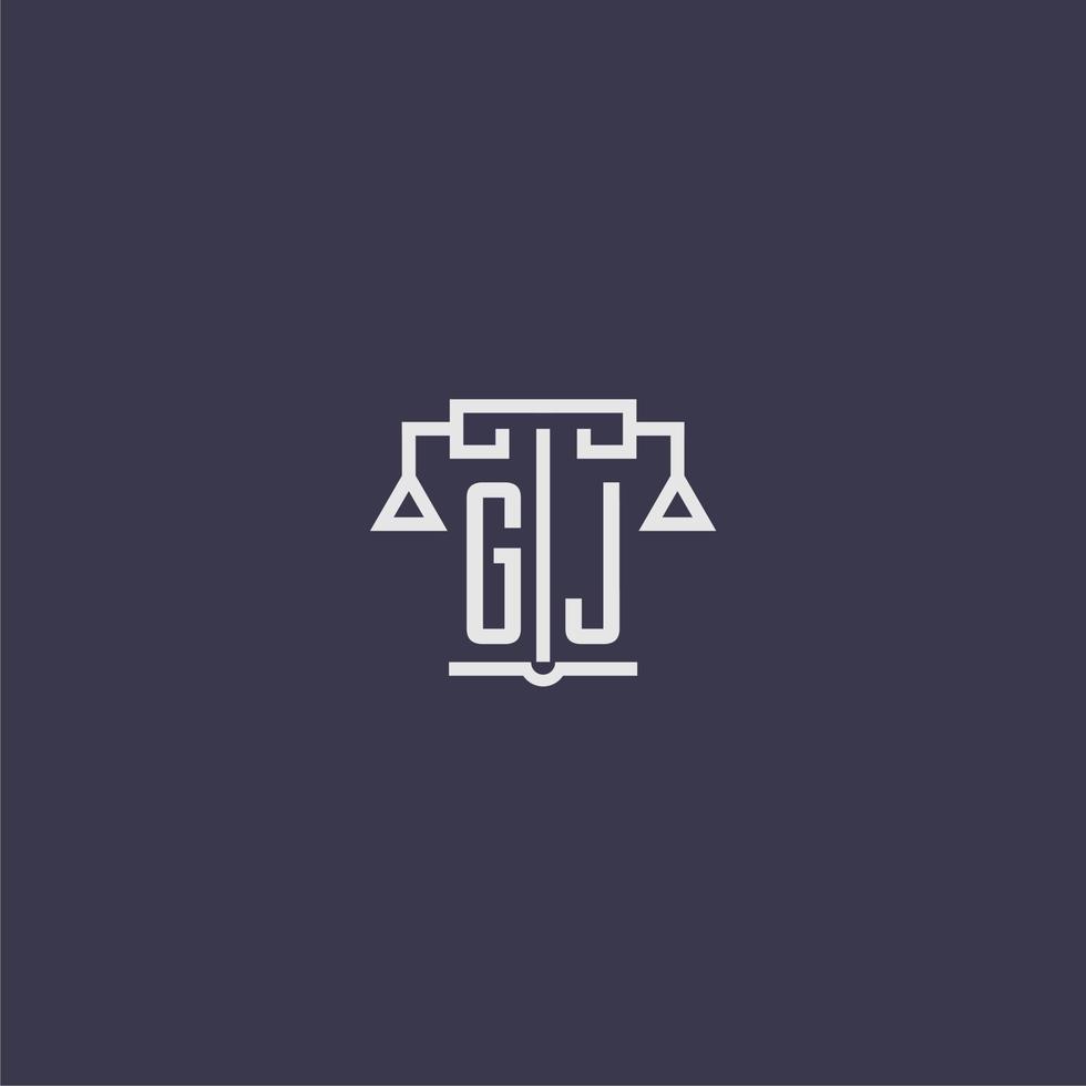 GJ initial monogram for lawfirm logo with scales vector image