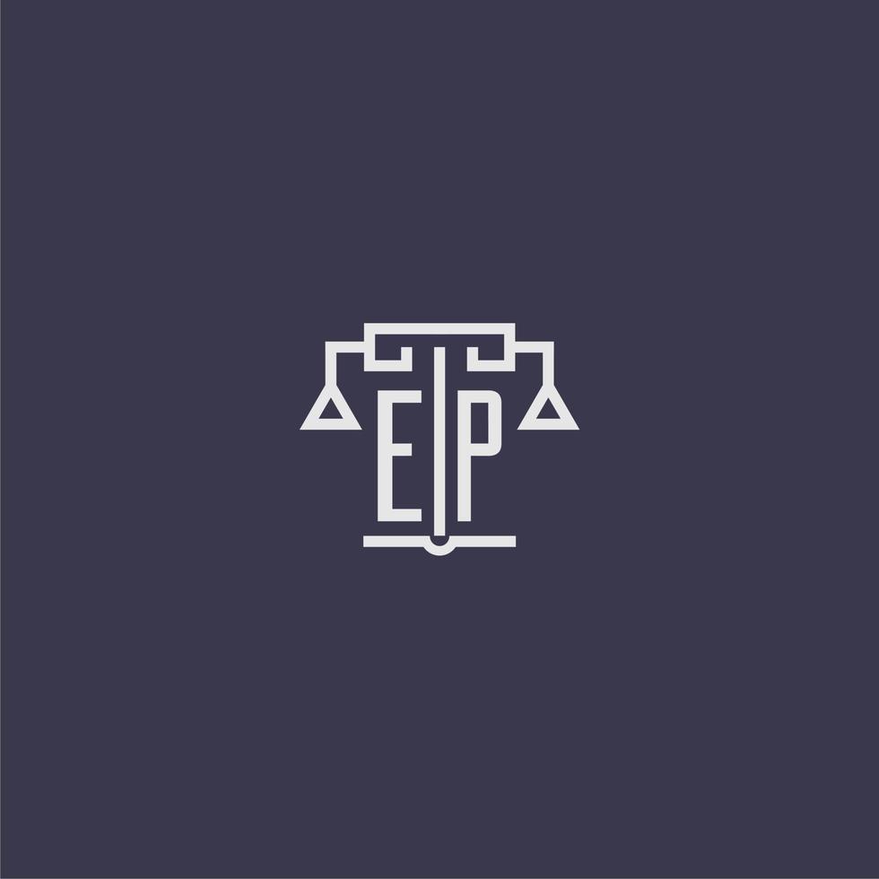 monograma inicial ep para logotipo de bufete de abogados con imagen vectorial de escalas vector