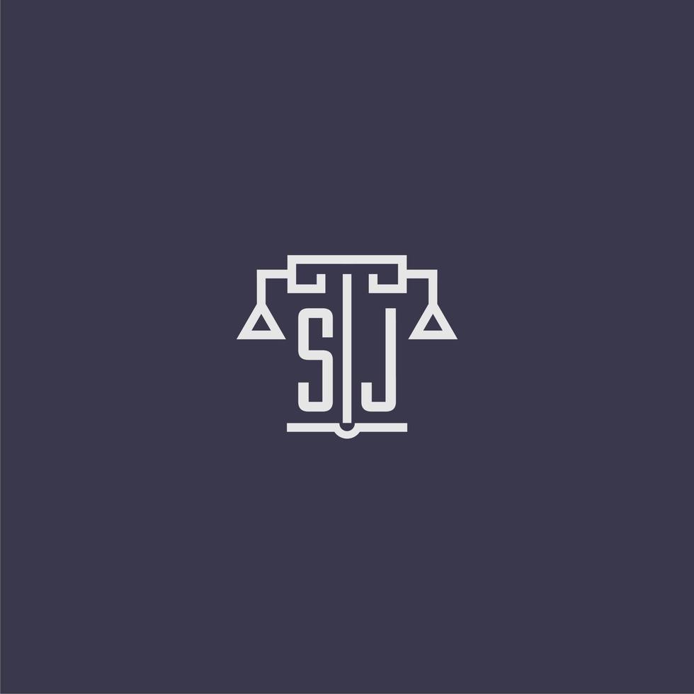 SJ initial monogram for lawfirm logo with scales vector image