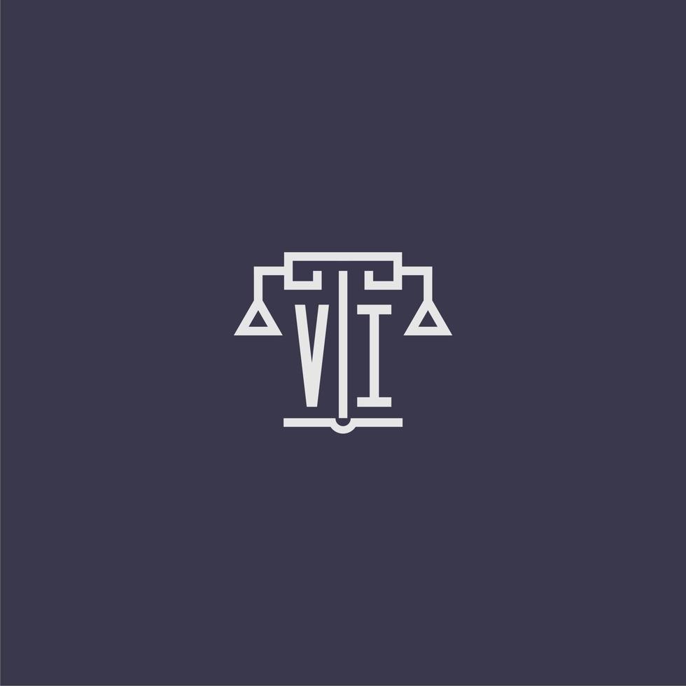 vi monograma inicial para logotipo de bufete de abogados con imagen vectorial de escalas vector