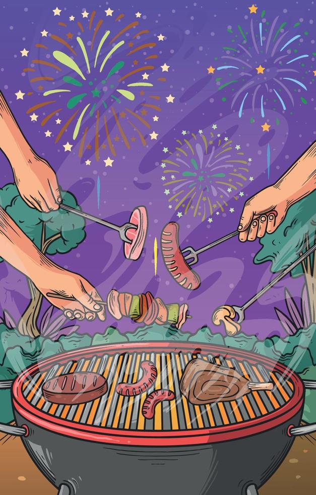 Barbeque Grill New Year Night vector